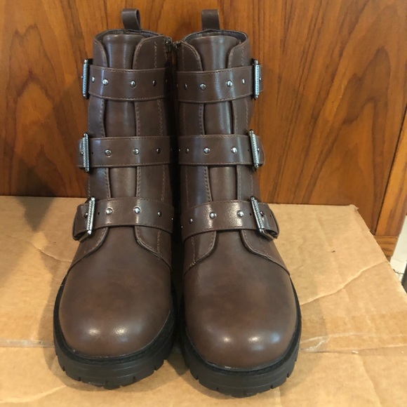 SO Women's Broccoli Lace Up/Zipper Combat Boots Brown Cognac Size 9.5 - Picture 5 of 6